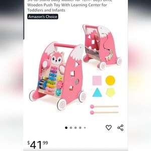 Sit-to-Stand Baby Walker for 12M+ Wooden Push Toy